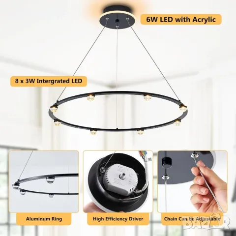 KEELED Черен полилей 8 вградени светодиода с лещи против отблясъци,30W, снимка 4 - Лед осветление - 49522764