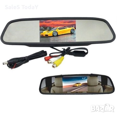 Огледало за обратно виждане с вграден монитор 4,3" инча + изход за камера за подпомагане на пар