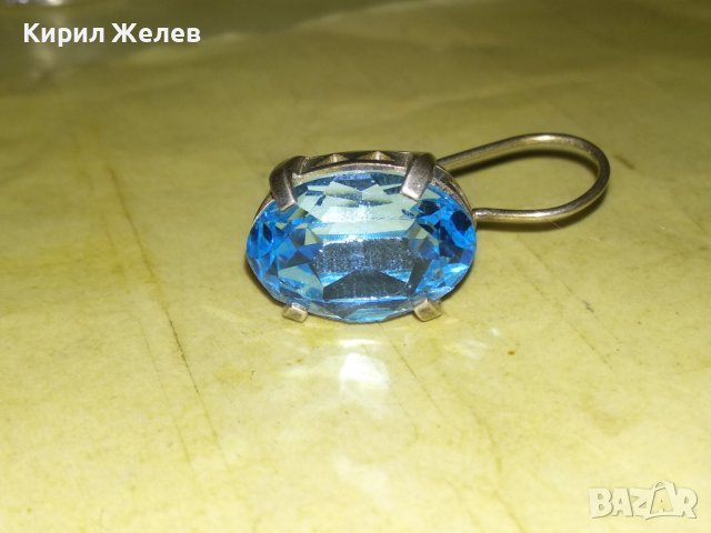 СКЪПОЦЕННА СРЕБЪРНА РЕТРО ОБЕЦА СРЕБРО 925 АНГЛИЯ с ГОЛЯМ ЮВЕЛИРНО ФАСЕТИРАН СИН ЦИРКОНИЙ 31234, снимка 3 - Обеци - 40759736