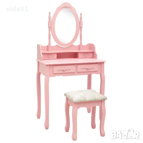 vidaXL Комплект тоалетка с табуретка, розов, 75x69x140 см, пауловния