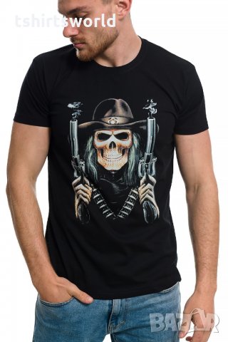 Нова мъжка тениска с дигитален печат Череп с пистолети