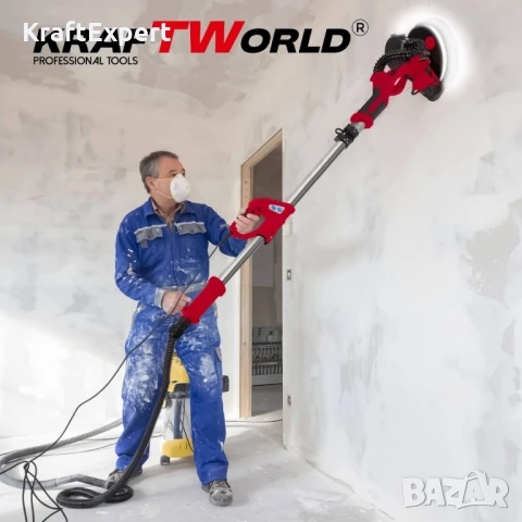 Шлайфмашина за стени и тавани KraftWorld – с кръгла LED глава,телескопично рамо,торба и 6 диска, снимка 2 - Други инструменти - 50681333