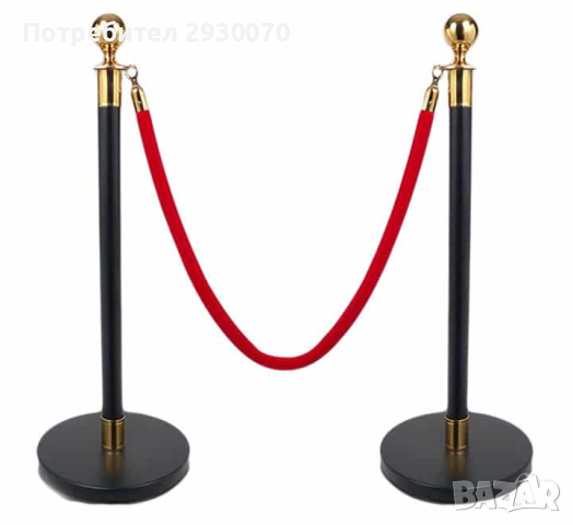 Комплект 2 броя метални ограничителни колчета черно/златно с червено въже ASED