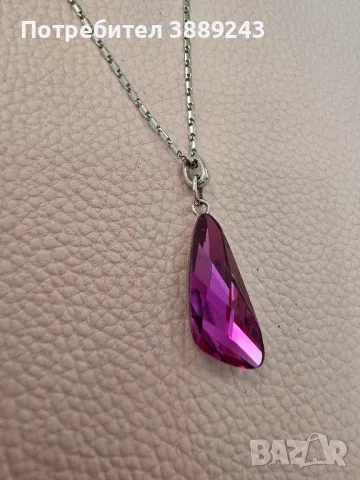 Сребърно колие с камък Сваровски, снимка 4 - Колиета, медальони, синджири - 49314586