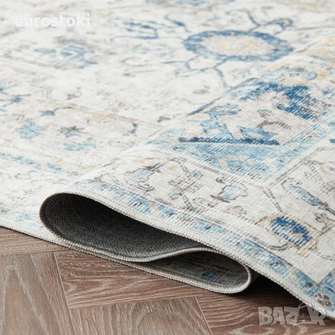 TOPICK Килимче за врата 150 x 90 см, перещ се, супер тънък, сгъваем, винтидж, с къс  косъм, ориентал, снимка 7 - Килими - 51855069