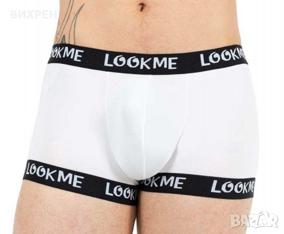 мъжки прашки, еротични боксерки марка Lookme, бели, с фирмено лого на ластиците, снимка 3 - Бельо - 26580341