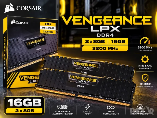 RAM Corsair Vengeance LPX 16GB (2×8GB) DDR4 3200MHz CL16 (РАМ памет)