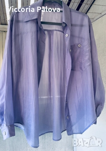 Копринена риза vintage MISS YOU цвят лавандула, снимка 13 - Ризи - 51983422