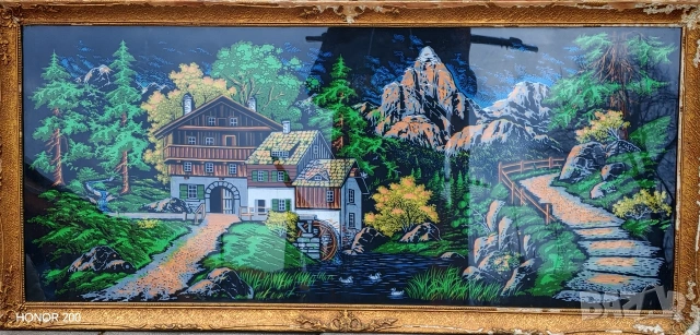 Картина, ръчно рисувана върху ситно черно кадифе. 