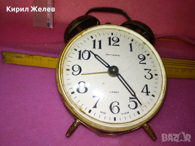 JANTAR MADE in USSR Стар РУСКИ БУДИЛНИК МЕХАНИЧЕН НАСТОЛЕН ЧАСОВНИК ЯНТАР СССР 43674, снимка 14 - Антикварни и старинни предмети - 44463409