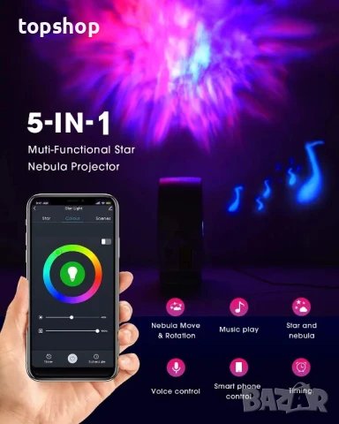 НОВ, ТЕСТВАН, SUPPOU LED WiFi Galaxy проектор, интелигентна нощен проектор за деца и възрастни..., снимка 5 - Плейъри, домашно кино, прожектори - 50555914