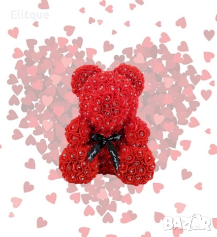 Луксозно мече от рози покрито с блестящи камъчета в елегантна подаръчна кутия, снимка 7 - Романтични подаръци - 52745106