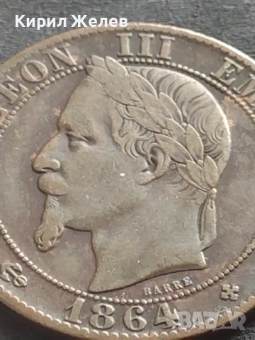Рядка монета 5 сантима 1864г. Франция Наполеон трети за КОЛЕКЦИЯ 30419, снимка 6 - Нумизматика и бонистика - 42685784