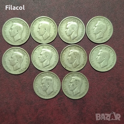 Великобритания пълна серия 6 пенса 1937 - 1946 г. Джордж VI, снимка 2 - Нумизматика и бонистика - 52790155