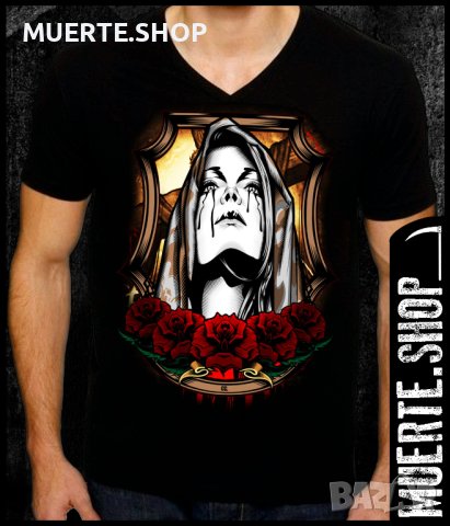 Черна тениска с щампа ROSES AND TEARS