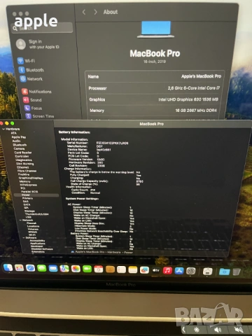 16" Core i7 MacBook Pro A2141 (2019) Space Gray-i7/16GB RAM/512GB SSD, снимка 10 - Лаптопи за дома - 52708772
