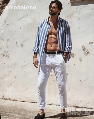 Европейска и американска мъжка ежедневна удобна риза с дълъг ръкав и райета, 2цвята , снимка 4 - Ризи - 50472604