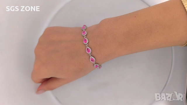 сребърна гривна с естествен розов топаз, снимка 8 - Гривни - 52695121