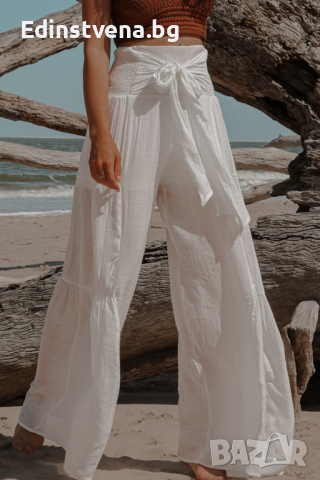Дамски панталон в бяло, с висока талия и широки крачоли, снимка 10 - Панталони - 44597583