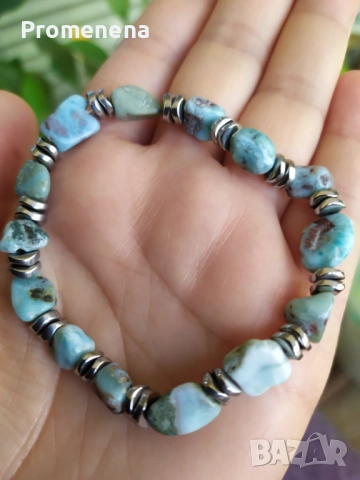Гривна от естествен Ларимар, снимка 2 - Гривни - 51395206