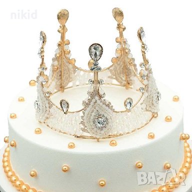 Златна Корона Тиара пластмаса с мъниста за украса декор на торта , снимка 2 - Други - 38628663