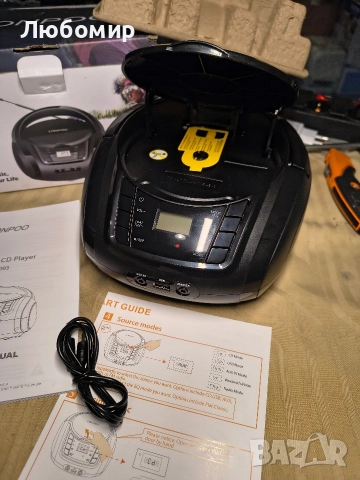 Преносим CD плейър LONPOO с FM радио/USB/Bluetooth/AUX вход и изход за слушалки , снимка 4 - Аудиосистеми - 52732877