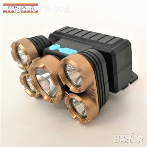 Акумулаторен фенер челник с 5 LED диода / 413, снимка 4 - Лед осветление - 35590307