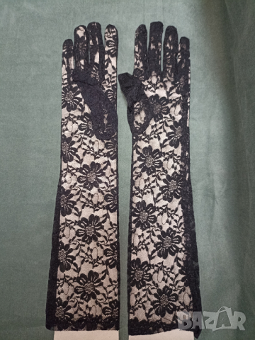 Нови дълги  черни дантелени ръкавици, снимка 5 - Ръкавици - 44791532