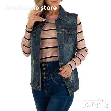 Дамско дънково яке без ръкави 