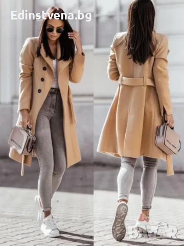 Дамско елегантно палто | Сиво, бежово, черно, снимка 3 - Якета - 51367962