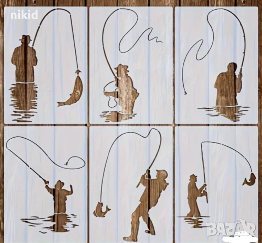 6 вида рибар риболов стенсил шаблон спрей торта украса сладки Scrapbooking, снимка 2 - Други - 52395530