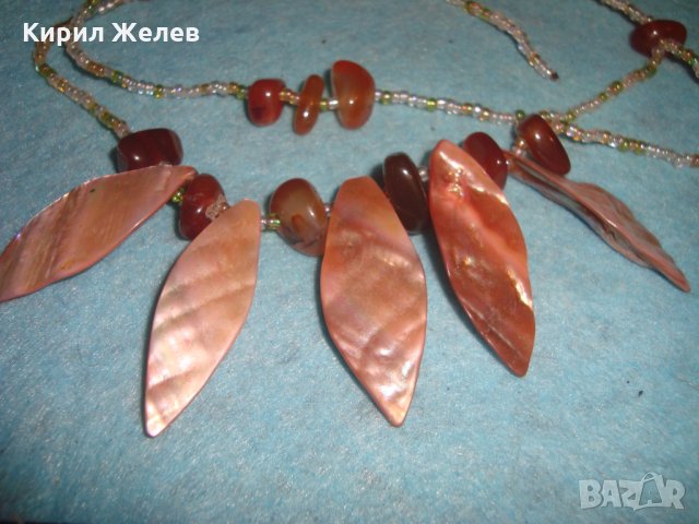 СКЪПОЦЕННА АРТ ОГЪРЛИЦА КАРНЕОЛ и КРАЛСКИ СЕДЕФ и МЪНИСТА РЪЧНА ХУДОЖЕСТВЕНА ИЗРАБОТКА 27087, снимка 8 - Колиета, медальони, синджири - 35119841