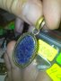 ЛАПИС ЛАЗУЛИ СКЪПОЦЕНЕН КАМЪК с БРОНЗОВ ОБКОВ СТАРО БИЖУ ПЕНДАНТ МЕДАЛЬОН 6206, снимка 7