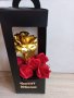Комплект "златна" роза и сапунени рози с надпис "Честит юбилей" налично, снимка 1 - Декорация за дома - 39707485