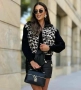 Дамско черно яке с плетен ръкав леопардова шарка, снимка 1
