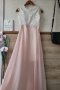 Официална дълга рокля в розово и бяло с дантела , снимка 2