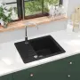 vidaXL Гранитна кухненска мивка с едно корито, черна, снимка 2