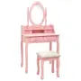 vidaXL Комплект тоалетка с табуретка, розов, 75x69x140 см, пауловния, снимка 1