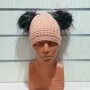 Нова зимна розова дамска шапка с 2 цветни помпона/пуха , снимка 2