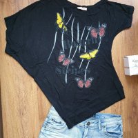  Dirita Life - Асиметрична блузка с пеперуди, снимка 1 - Тениски - 29202148