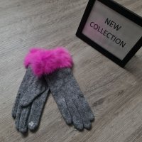 Нови уникални дамски зимни сиви ръкавици с цикламен косъм на намаление , снимка 1 - Ръкавици - 37993266