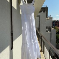 Нова дълга елегантна бяла рокля one size размер волани ластична горна част 100% памук памучна рокля , снимка 12 - Рокли - 42055857