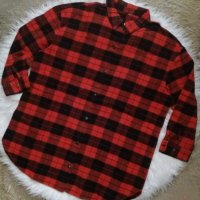УНИСЕКС риза в черно-червено каре със 7/8 дължина на ръкава , снимка 1 - Ризи - 44447538