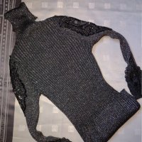 Дамско поло с дантела, ламе в цвят тъмно сиво / черно, снимка 7 - Блузи с дълъг ръкав и пуловери - 34520433