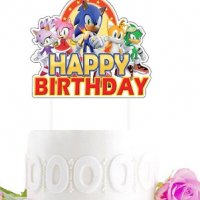 Соник Sonic голям картонен happy birthday  топер рожден ден украса за торта, снимка 1 - Други - 37306497
