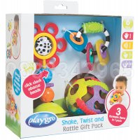 НОВ! Комплект дрънкалки за бебе 3 броя Playgro Shake, twist and rattle gift pack, снимка 3 - Дрънкалки и чесалки - 31457732