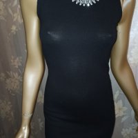 Anna Fleid- XS,S- Стилна  нова с етикет официална черна рокля по тялото от стегнато трико с бижу, снимка 14 - Рокли - 38211354