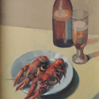 Картина, натюрморт с бира и раци, худ. П. Петков (1924-1976), снимка 2 - Картини - 44594948