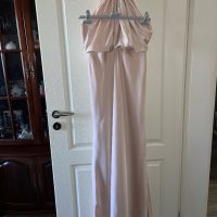 бална абитуриентска рокля парти елегантна рокля тип русалка сатен бежова натурален цвят ASOS, снимка 5 - Рокли - 44492983