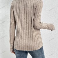 Дамски едноцветен пуловер с V-образно деколте и дълги ръкави - 023, снимка 2 - Блузи с дълъг ръкав и пуловери - 42630432